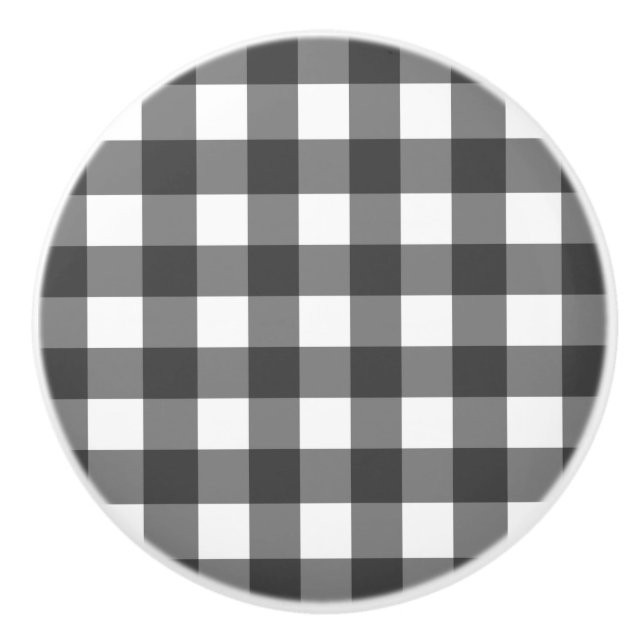 Black and White Vichy Print Gingham Pattern Ceramic Knob (Front)