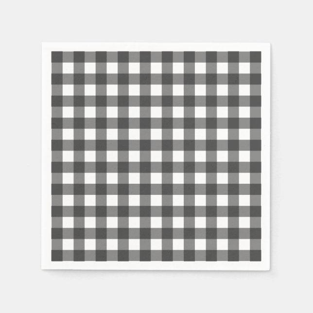 Black and White Vichy Print Gingham Pattern Napkin (Front)