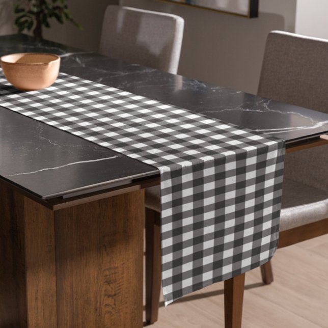Black and White Vichy Print Gingham Pattern Short Table Runner (Creator Uploaded)