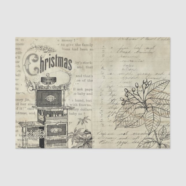 Black and White Victorian Stove Poinsettia  Tissue Paper (Front)
