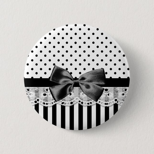 Black And White Victorian Stripes With Bow 6 Cm Round Badge (Front)
