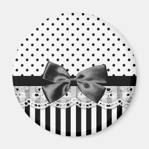 Black And White Victorian Stripes With Bow Magnet