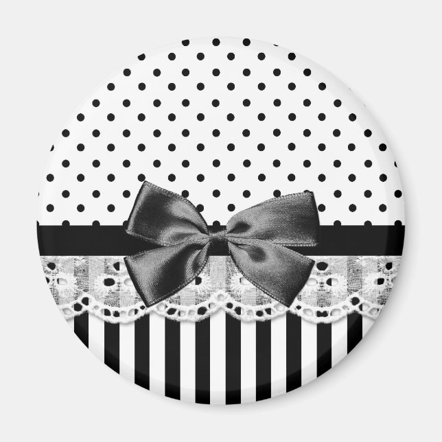 Black And White Victorian Stripes With Bow Magnet (Front)