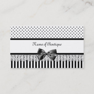Black And White Victorian Stripes With Ribbon Business Card