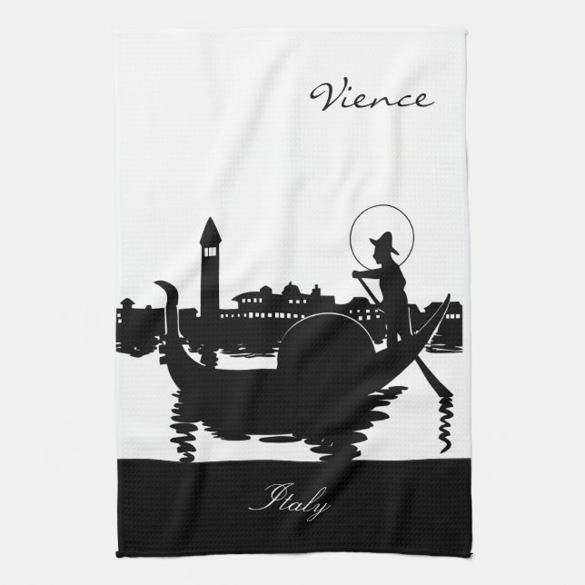 Black and White Vience Italy Tea Towel (Vertical)