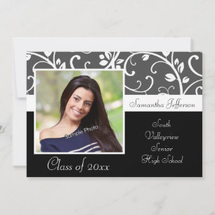 Black and White Vines Photo Graduation Invitation