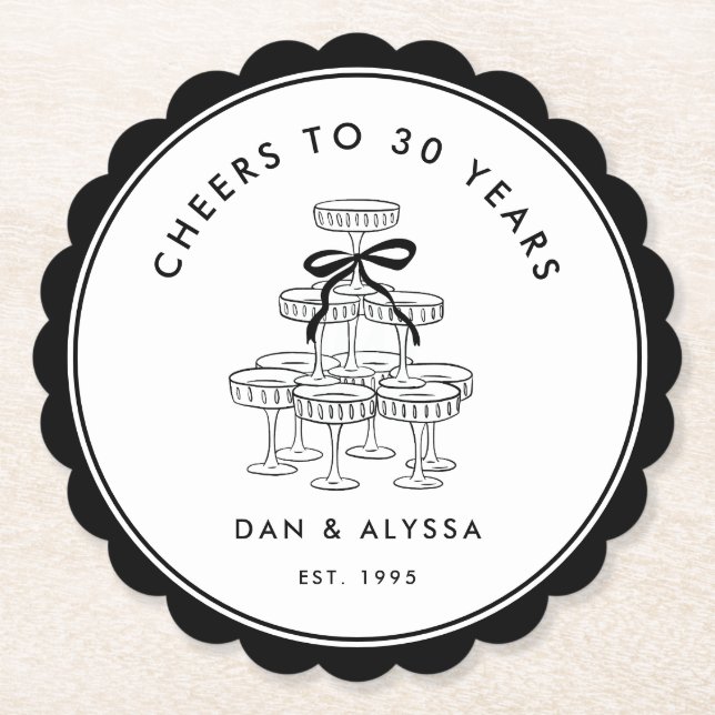 Black and White Vintage Anniversary Paper Coaster (Front)