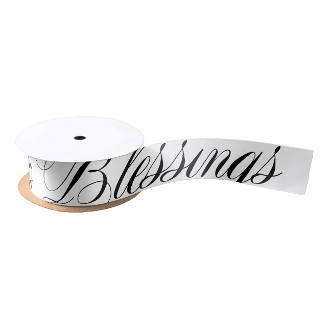 Black and White Vintage Blessings Satin Ribbon (Spool)