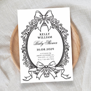 Black and white vintage bow baby shower invitation
