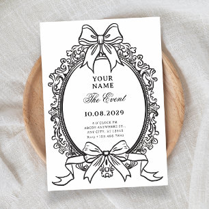 Black and white vintage bow invitation