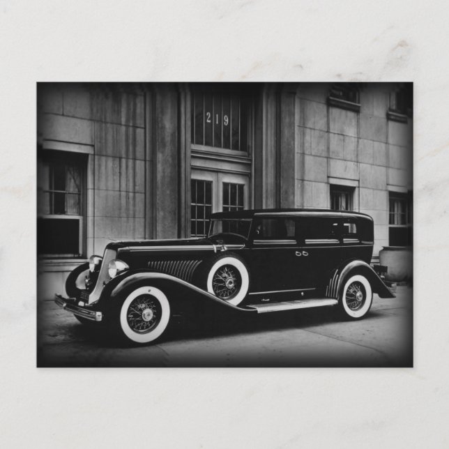 Black And White Vintage Car Photograph Postcard (Front)
