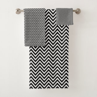 Black and White Vintage Chevron Stripes New Bath Towel Set