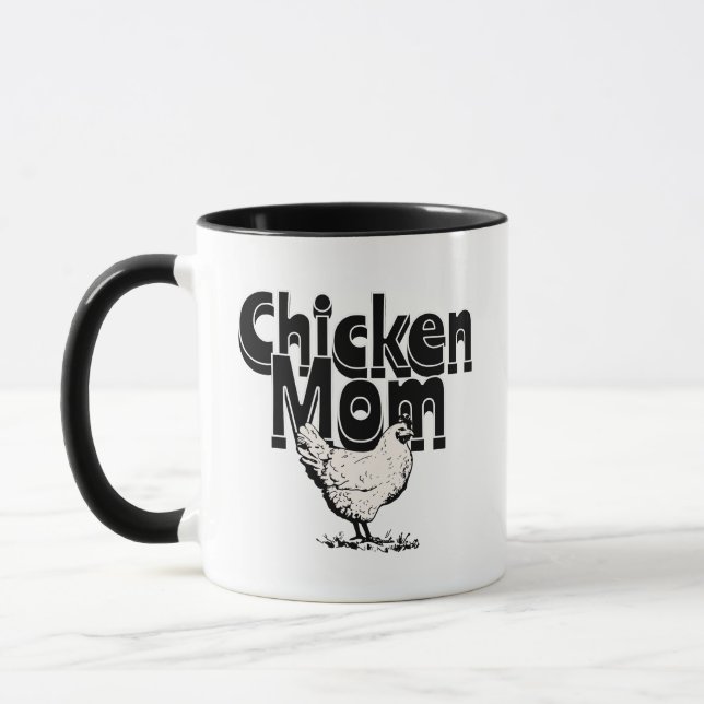 Black and White Vintage Chicken Mum Mug (Left)