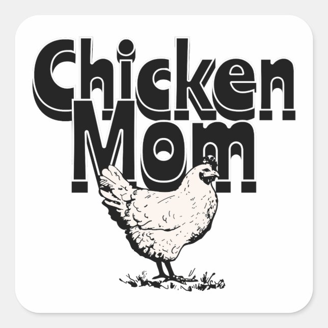 Black and White Vintage Chicken Mum Square Sticker (Front)