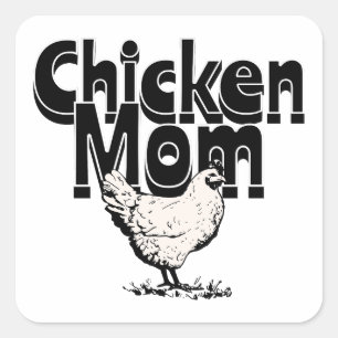 Black and White Vintage Chicken Mum Square Sticker