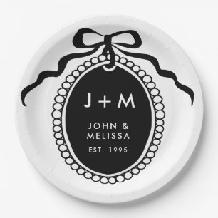 Black and White Vintage Coquette Anniversary Paper Plate