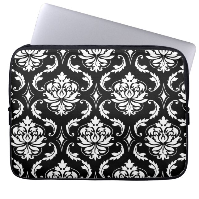 Black and White Vintage Damask Pattern Laptop Sleeve (Front)