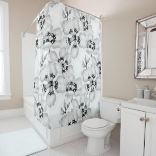 Black and White Vintage Elegant Floral Pattern Shower Curtain
