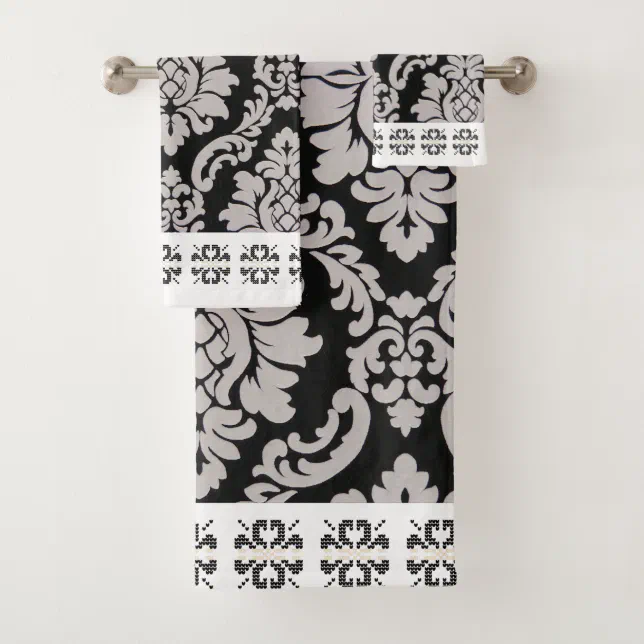 Black and White Vintage floral Bath Towel Set | Zazzle