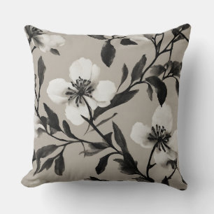 Black and White Vintage Floral Cushion