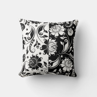 Black and white vintage floral damask cushion