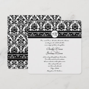 Black and White Vintage Floral Damask Wedding Invitation