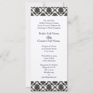 Black and White Vintage Floral Damask Wedding Invitation