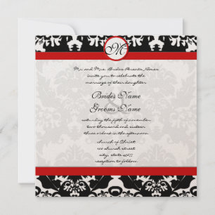 Black and White Vintage Floral Damask Wedding Invitation