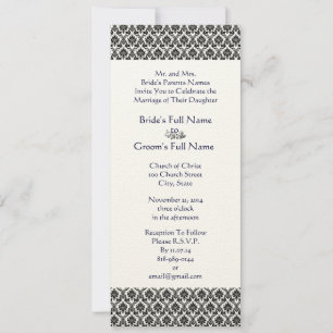 Black and White Vintage Floral Damask Wedding Invitation