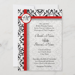 Black and White Vintage Floral Damask Wedding Invitation