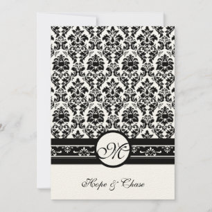 Black and White Vintage Floral Damask Wedding Invitation