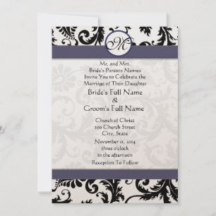 Black and White Vintage Floral Damask Wedding Invitation