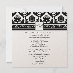 Black and White Vintage Floral Damask Wedding Invitation