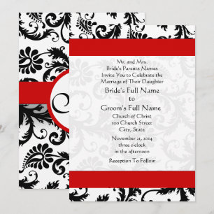 Black and White Vintage Floral Damask Wedding Invitation