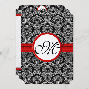Black and White Vintage Floral Damask Wedding Invitation