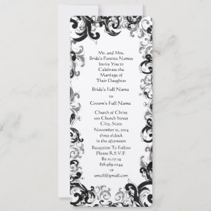 Black and White Vintage Floral Damask Wedding Invitation