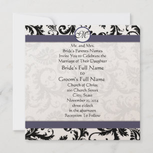 Black and White Vintage Floral Damask Wedding Invitation