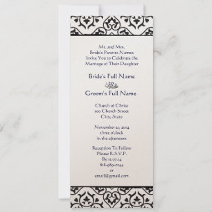 Black and White Vintage Floral Damask Wedding Invitation