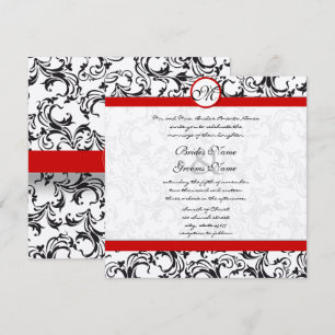 Black and White Vintage Floral Damask Wedding Invitation