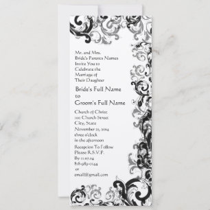Black and White Vintage Floral Damask Wedding Invitation