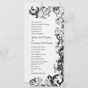 Black and White Vintage Floral Damask Wedding Invitation