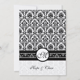 Black and White Vintage Floral Damask Wedding Invitation