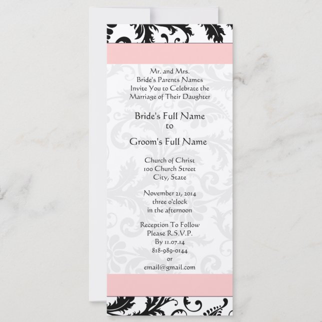 Black and White Vintage Floral Damask Wedding Invitation (Front)