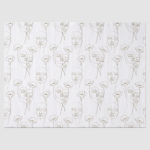 Black and White Vintage Floral Face Line Pattern 1 Tissue Paper