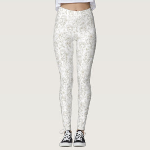 Black and White Vintage Floral Face Line Pattern 4 Leggings