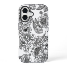 Black and White Vintage Floral Line Art Phone Case