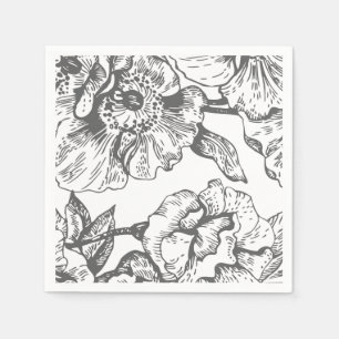 Black and White Vintage Floral Napkins