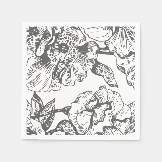 Black and White Vintage Floral Napkins (Front)