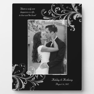 Black and White Vintage Floral Photo Wedding Plaque