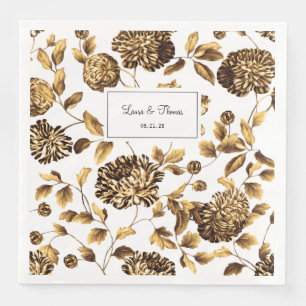 Black And White Vintage Floral Vine Wedding Napkin